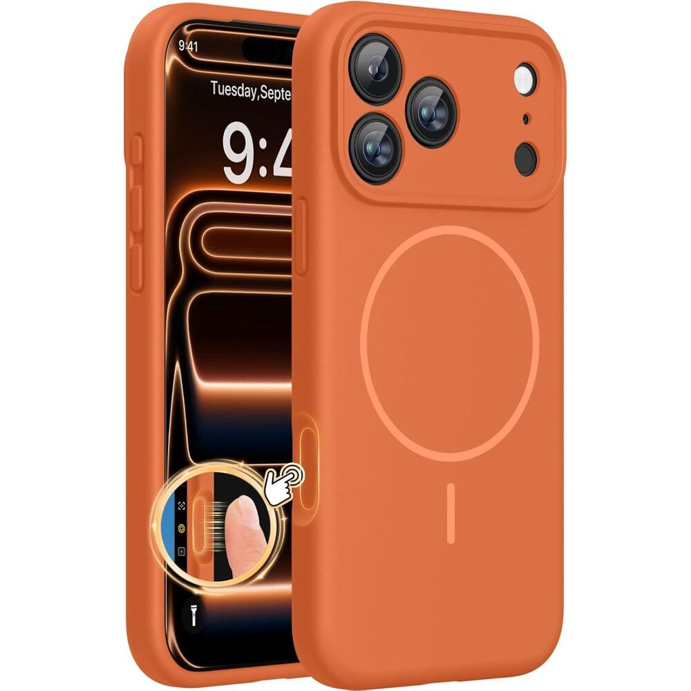 Miracase for iPhone 17 Pro Max Case Magnetic Silicone Amber Orange Cover